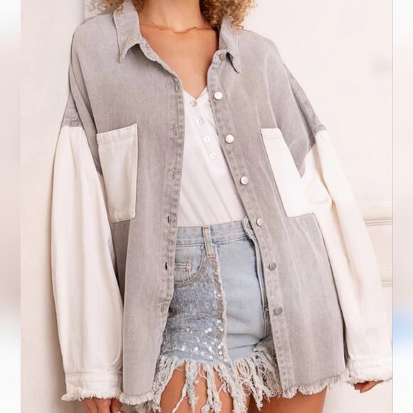 POL Jackets & Blazers - POL Oversized Color Block Distressed Jacket size Large